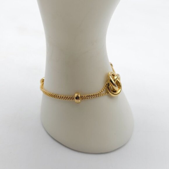 Goldette Gold Tone Love Knot Bracelet W/ Double Chain Secure Clasp - Picture 2 of 5